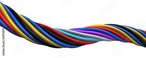 twisted multicolored plastic cables 3d render (isolated on white and clipping path)