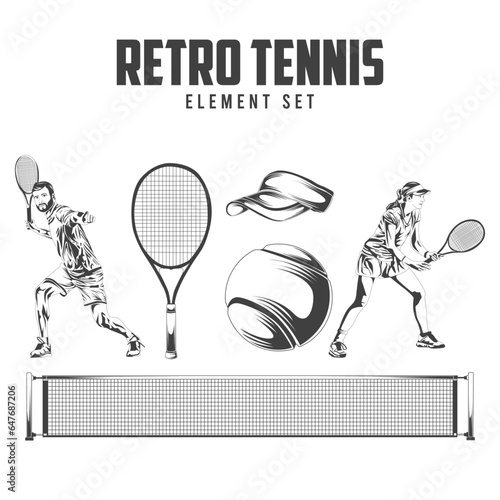 Retro tennis Element Set Vector Illustration