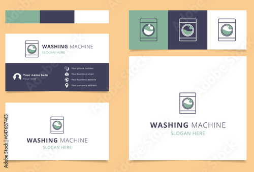 Washing machine logo design with editable slogan. Branding book and business card template.