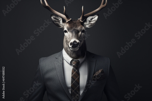 Creative deer animal wearing nice suit with portrait style. © Golden House Images