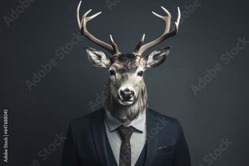 Creative deer animal wearing nice suit with portrait style. © Golden House Images