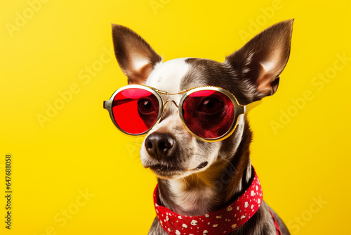 Creative dog wearing glasses with colorful background