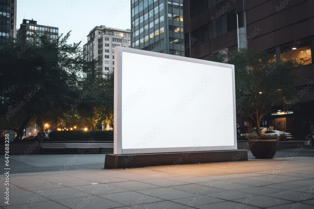 evening city blank billboard mockup. Empty LED poster in urban setting evening city blank billboard mockup. Empty LED poster in urban setting
