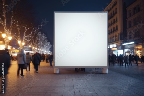 blank vertical city poster on night urban street