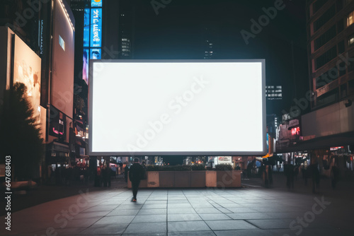 night city blank billboard mockup. Large empty LED display in urban setting