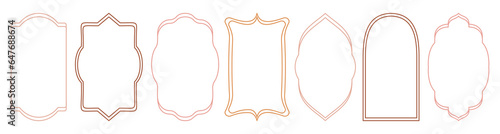 Set of trendy minimalist aesthetic linear frames. Shape Islamic window set. Arabic arch collection isolated on white background.