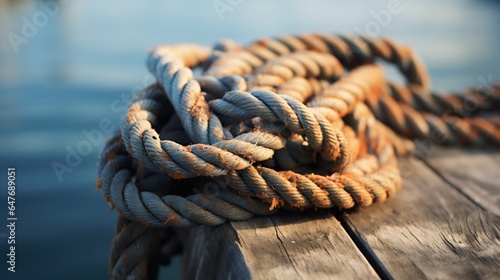 Detailed View of a Knotted Rope at a Mediterranean Fisherman's Wharf. Generative ai