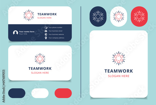 Teamwork logo design with editable slogan. Branding book and business card template.