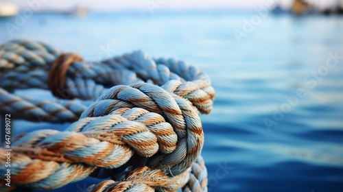 Detailed View of a Knotted Rope at a Mediterranean Fisherman's Wharf. Generative ai