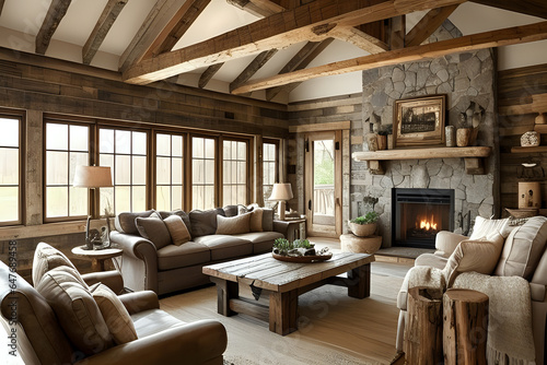 Rustic home interior design. Living room interior