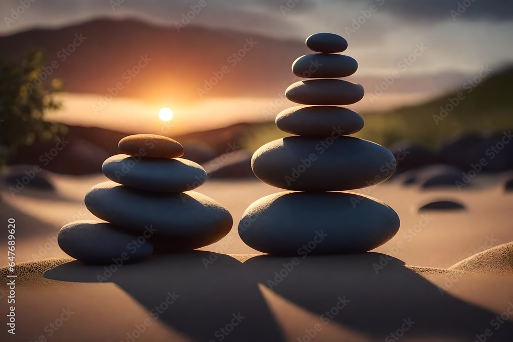 stack of zen stones in sunset