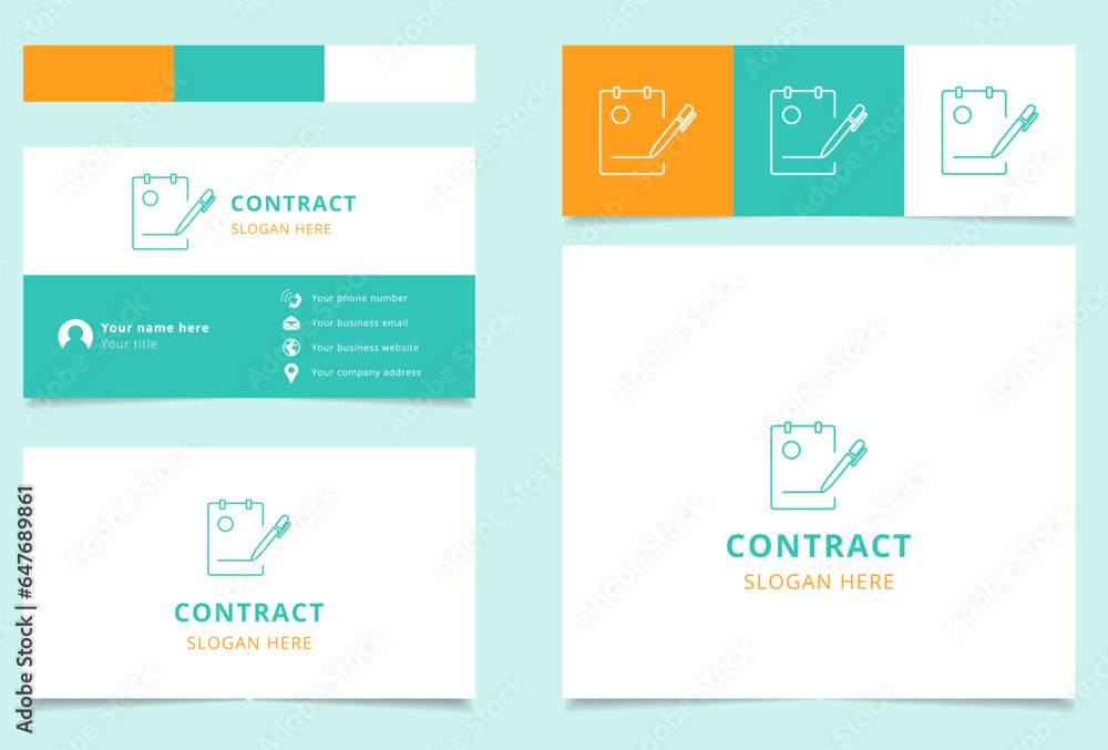Contract logo design with editable slogan. Branding book and business card template. Contract logo design with editable slogan. Branding book and business card template.
