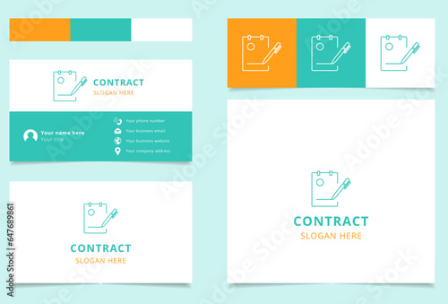 Contract logo design with editable slogan. Branding book and business card template.