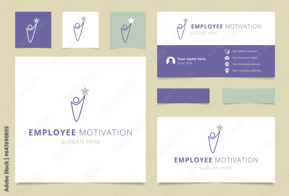 Employee motivation logo design with editable slogan. Branding book and business card template.