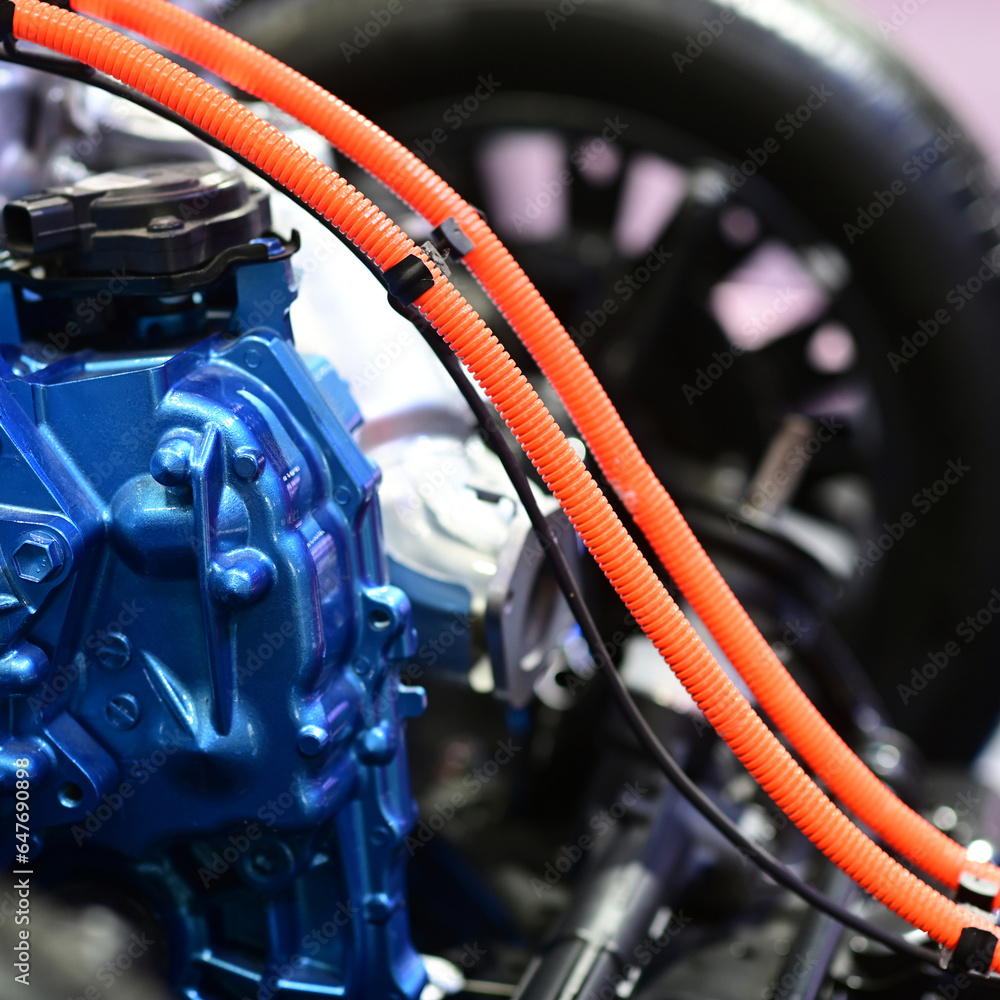 Electric car engine. Use electricity to drive. The piston cylinder ...