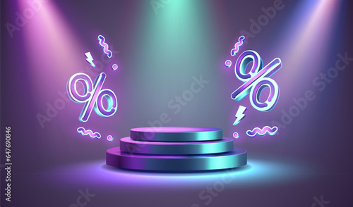 Podium percentage discount on sale, holiday sale, poster discount banner offer. Vector illustration