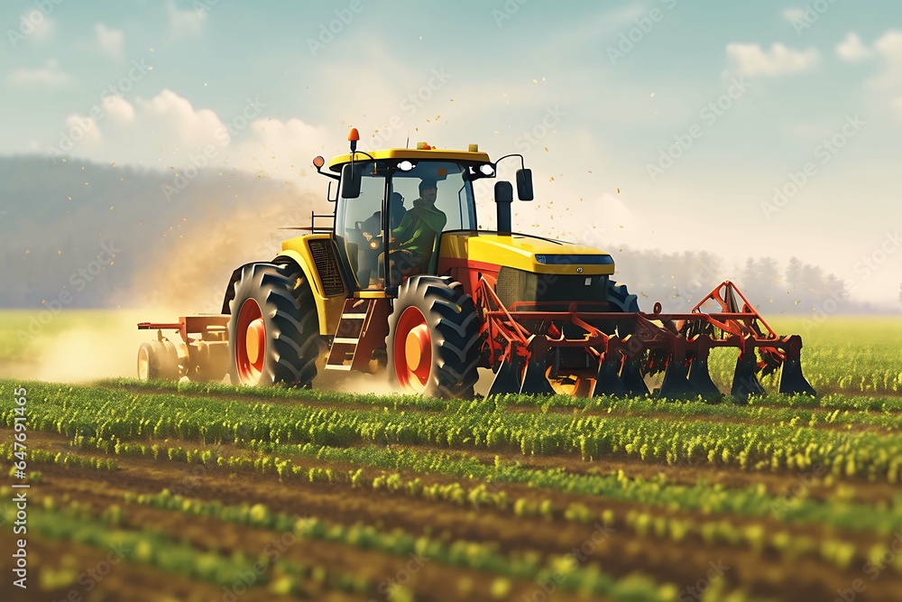 Obraz premium tractor working in the field (AI Generated)