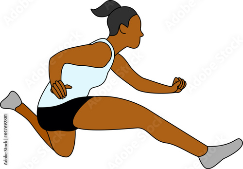Hurdling Athlete Illustration. Dynamic Female hurdler in Action, Overcoming Obstacles in Track & Field Hurdles Event, Sports Agility and Strength Displayed in Competitive Racing.