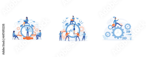 Time management Organization of process. quick reaction awakening, set flat vector modern illustration