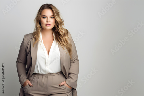 Plus size woman manager in photography studio isolated background, Businesswoman, CEO, big boss, Plus size person, Fat  female chief , Generative AI