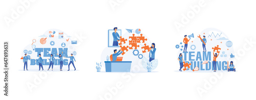 Business concept. team building, teamwork,  Idea of communication and cooperation, set flat vector modern illustration