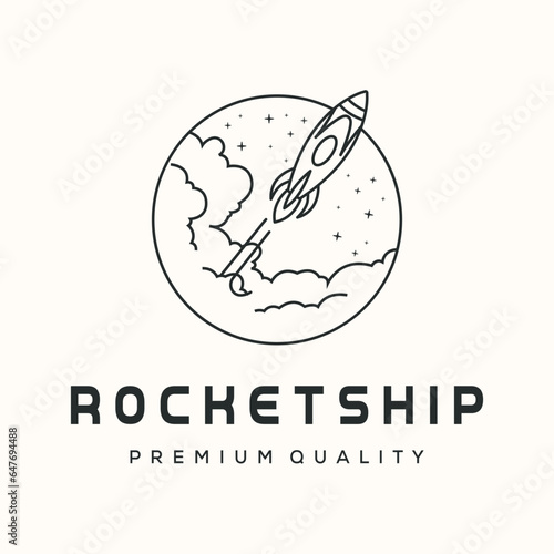 fly rocket line art logo vector minimalist illustration design, galaxy rocket symbol design
