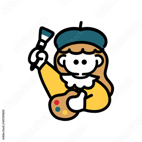 シンプルでフラットな画家の手描き線画