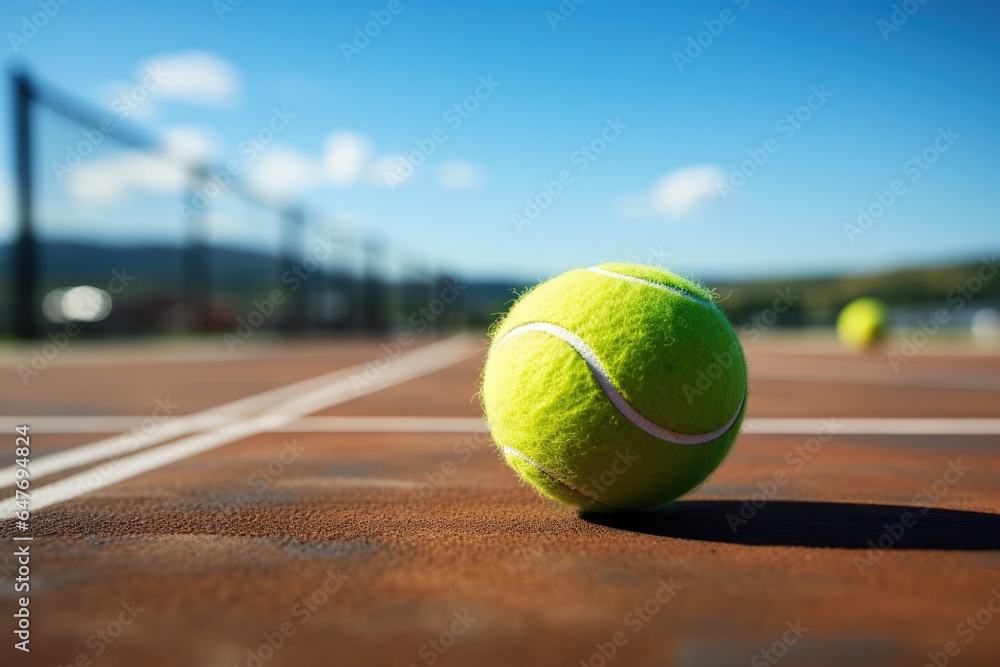 tennis ball on outdoor court at summer day