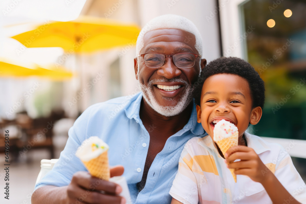 Grandfather and Grandchild Enjoying Ice Cream