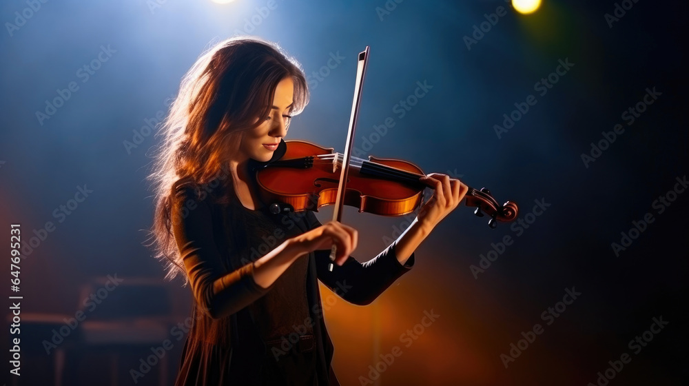 Fototapeta premium Elegant Violinist in Dramatic Stage Lighting