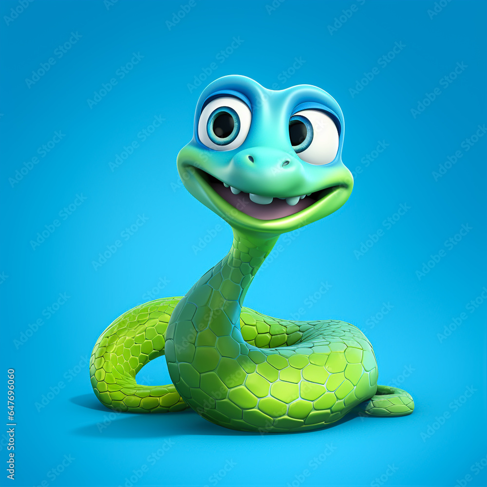 Fototapeta premium 3d cute cartoon snake realistic 3d animal