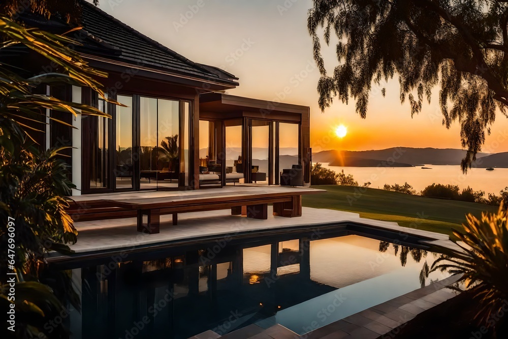 luxury home in the sunset,luxury home in the morning,house in the evening,house in the sunset. 