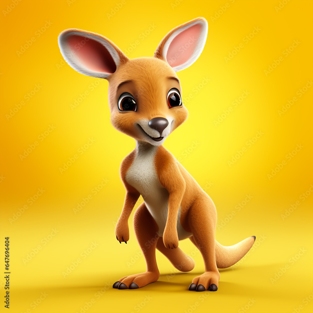 Fototapeta premium 3d cute cartoon kangaroo realistic 3d animal