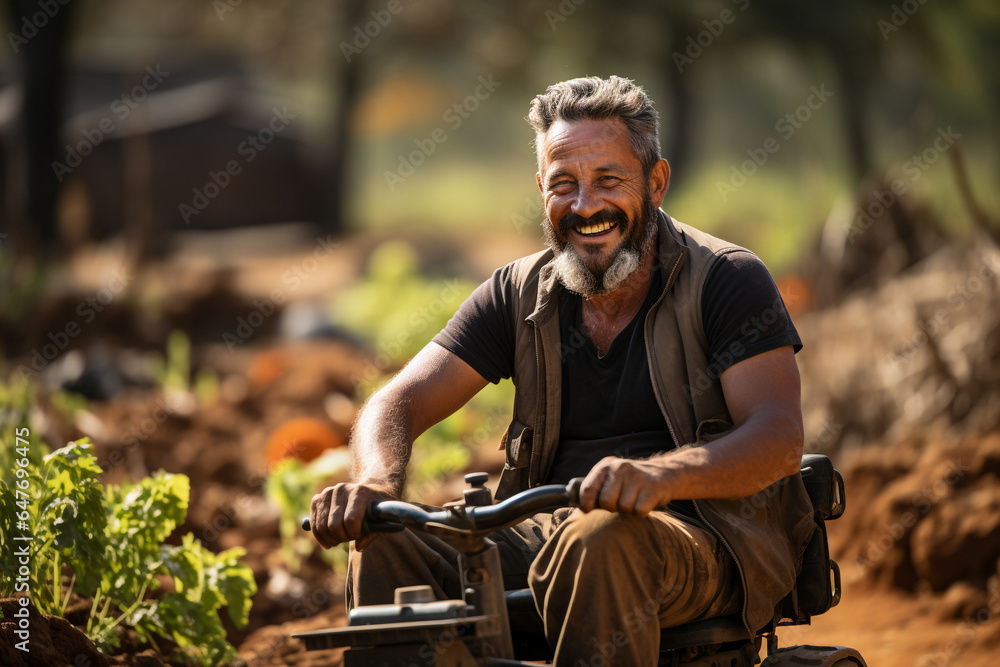 Disabled person works in a garden. Disabled person works in a garden.