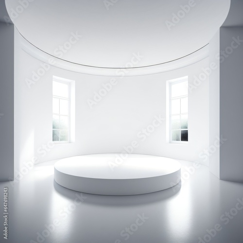 empty gallery interior room white with circle podium made with Generative AI