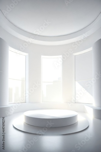 empty gallery interior room white with circle podium made with Generative AI