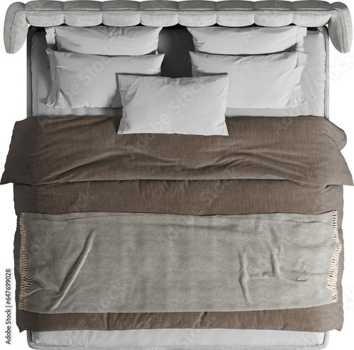 Quadro su tela Top view of double bed with headboard