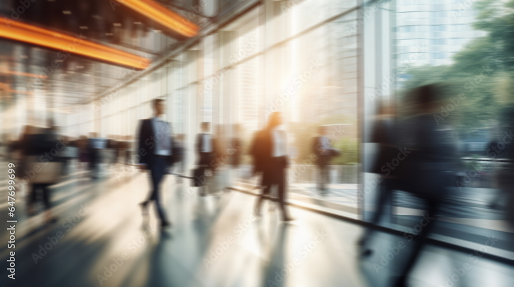 blur business people in modern office. rushing urban lifestyle in the city background