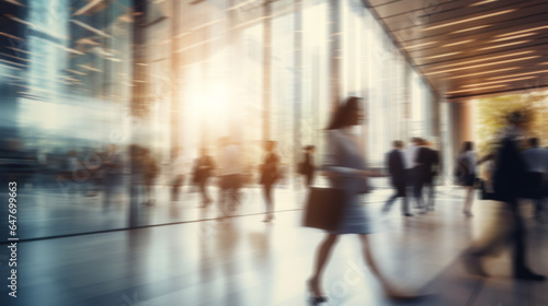 blur business people in modern office. rushing urban lifestyle in the city background