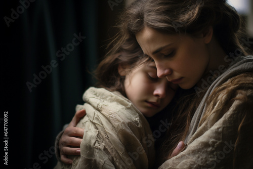 family member receiving a comforting hug while recovering from the flu © Nino Lavrenkova