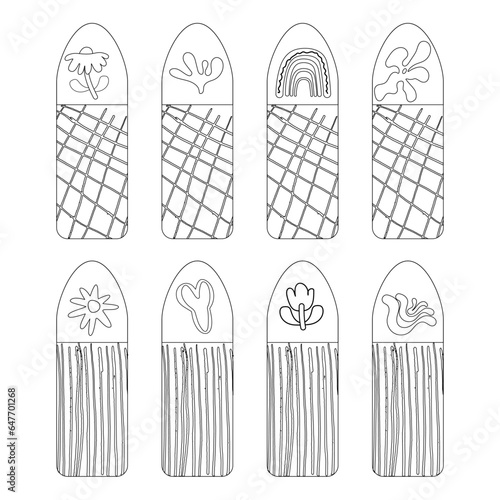 Template outline hand drawn stickers, bookmarks