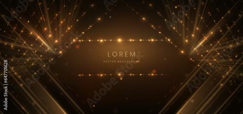 Abstract luxury golden lighting effect glowing on dark brown background and sparkle. Template premium award ceremony design.