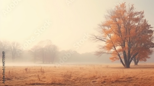 misty morning in the forest, foggy autumn scenery