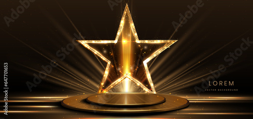 Elegant golden scene diagonal glowing with star lighting effect sparkle on black background.