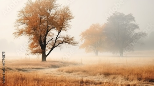 misty morning in the forest, foggy autumn scenery © Badger