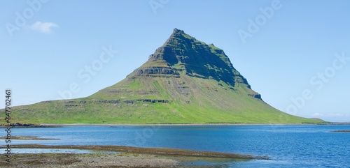 Reflection of famous Kirkjufell Church Mountain in Snaefellsnes Peninsula, Iceland