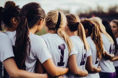 High school female soccer team players in a group. © Creative Clicks