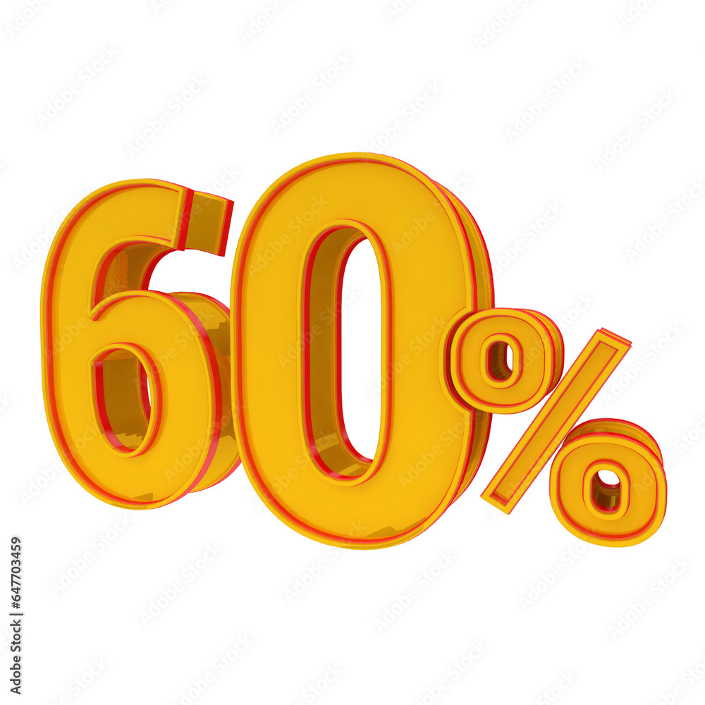 3d golden number 60% percent angled right 3d golden number 60% percent angled right
