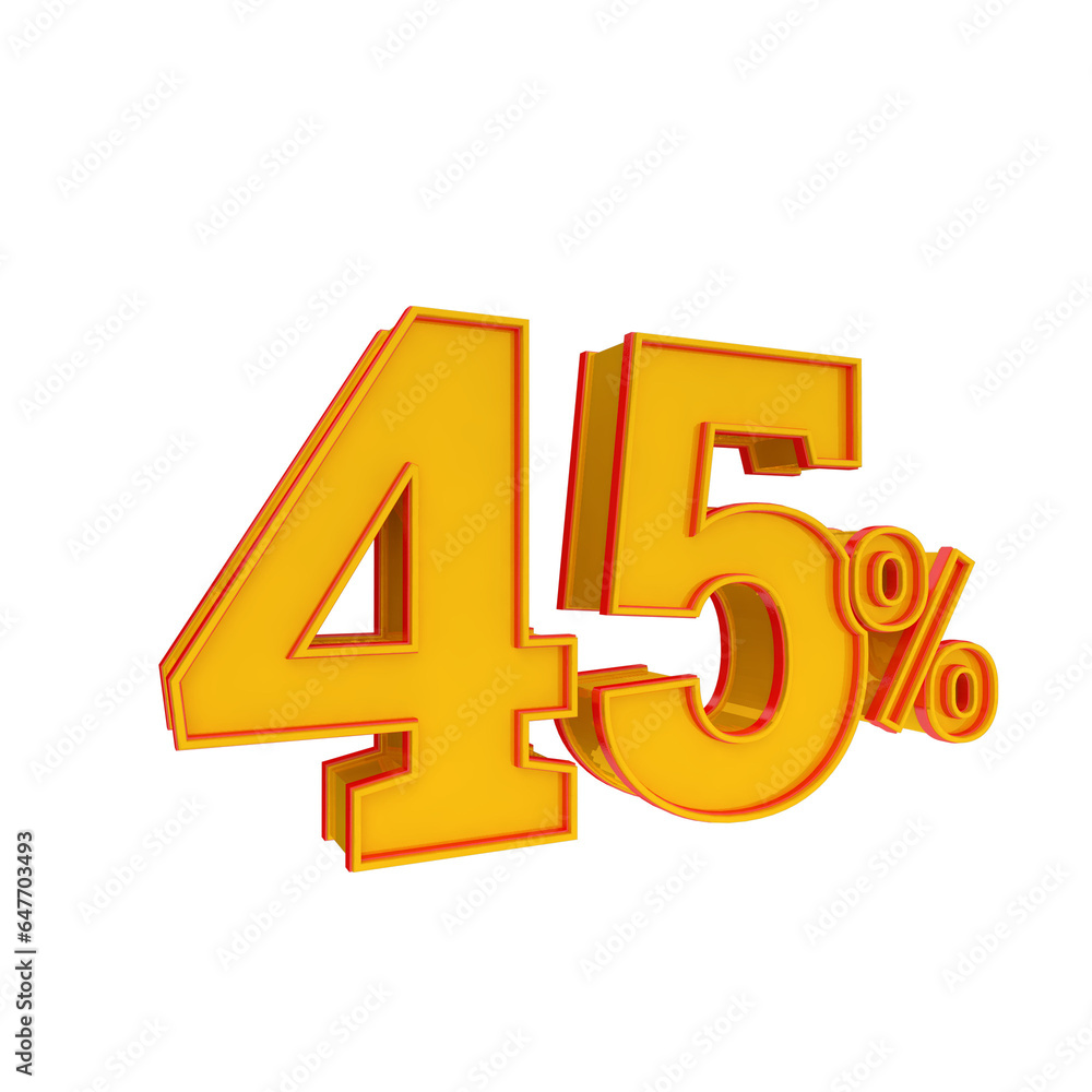 3d golden number 45% percent angled left 3d golden number 45% percent angled left