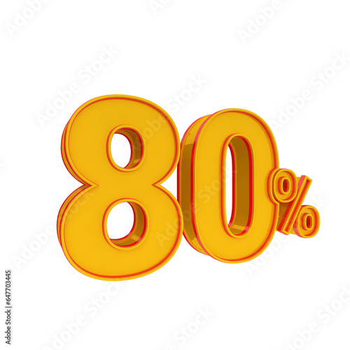3d golden number 80% percent angled left